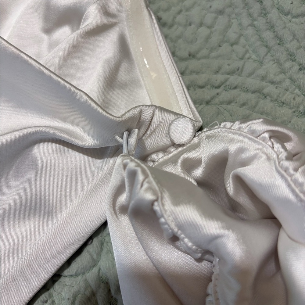 Abercrombie & Fitch White Satin Off-Shoulder Puff Sleeve Mini Dress XS - Picture 9 of 14